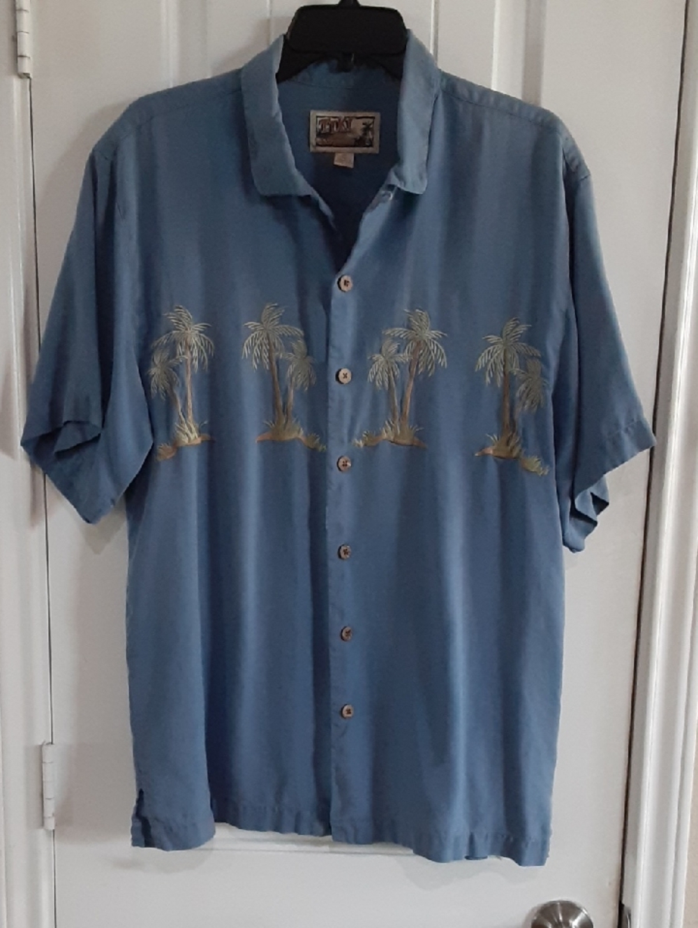 Tiki Classics 100% Silk Vintage Embroidered Palm Tree Camp Shirt - M - GUC